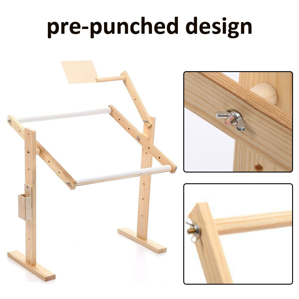 Cross Stitch Frame Tabletop Floor Stand Wooden Embroidery Tapestry Hoops Adjust