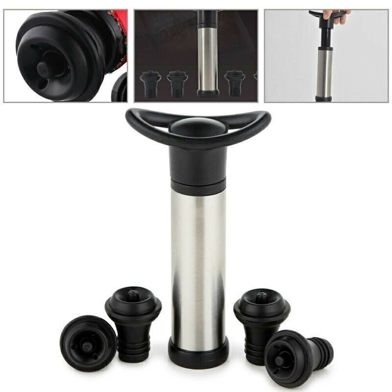 Vacu Vin Wine Saver Pump with 4 x Vacuum Sealer Bottle Stoppers Stainless Steel
