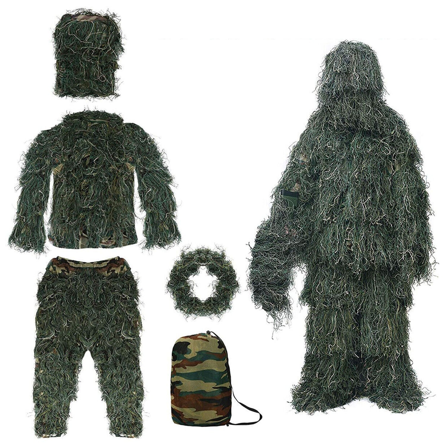 Multi-Scenario Woodland Camouflage Ghillie Suit – Adult Hunting Camouflage Gear