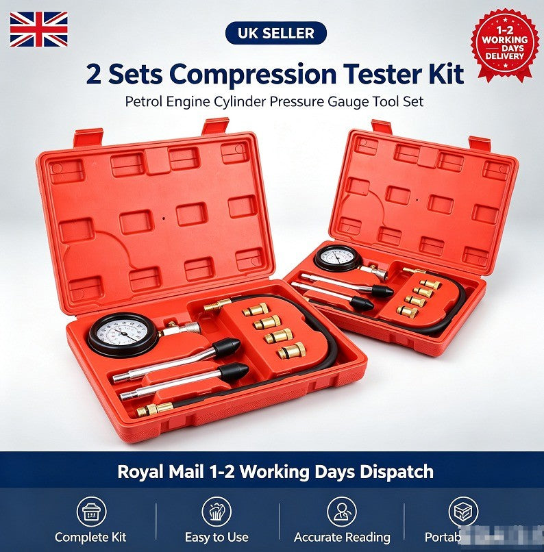 2X Petrol Engine Cylinder Pressure Tester | Compression Test Gauge Kit