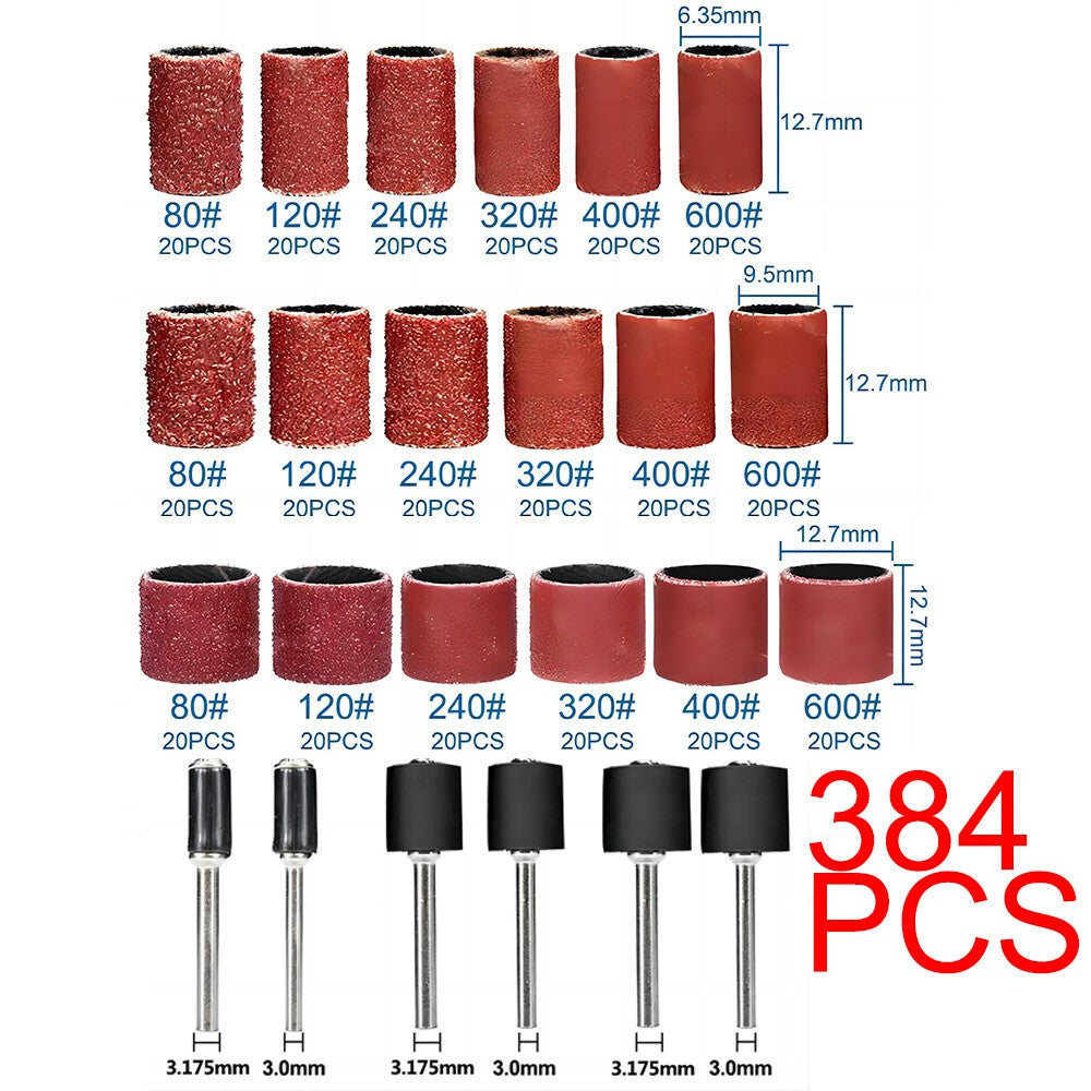 384Pcs Sander Sanding Band Sleeve Drum Rubber Mandrel Set for Dremel Rotary Tool