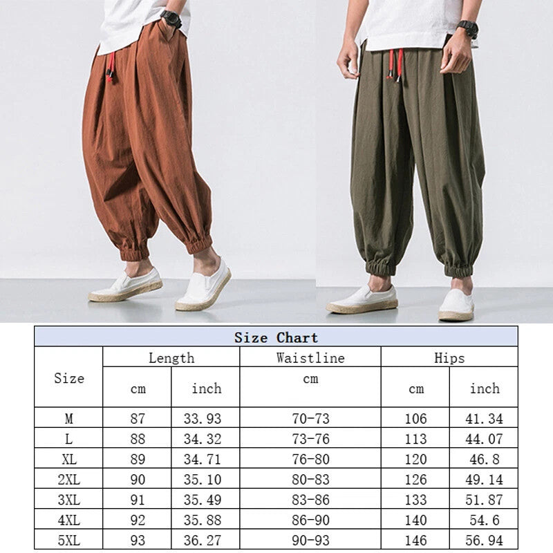 Men Summer Casual Harem Pants Elasticated Waist Bottoms Baggy Wide Leg Trousers