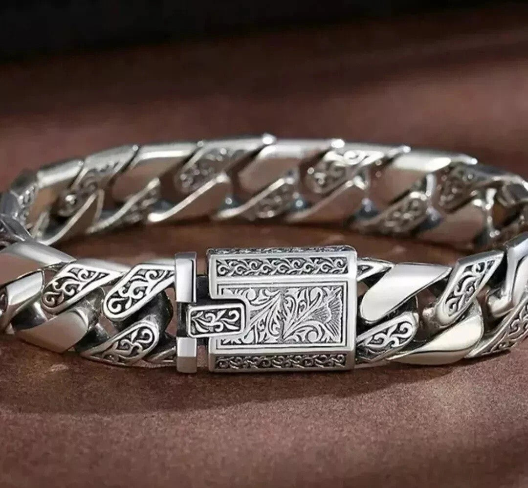 22cm Men's Solid Heavy Thick  Clasp Cuban Chain Link Retro Bracelet