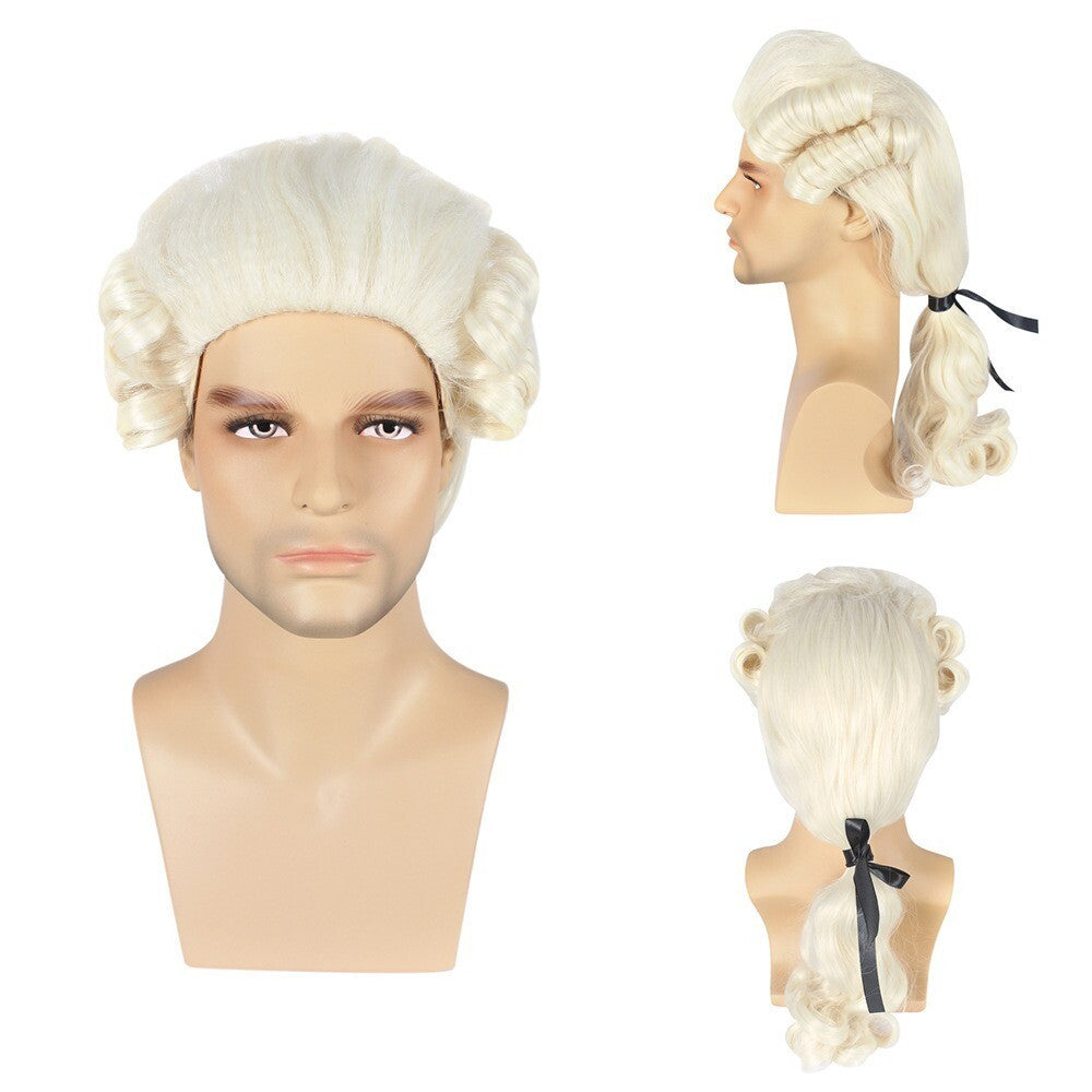 Lawyer Judge Baroque Cosplay Curly Wig Grey White Black Men Synthetic Wigs