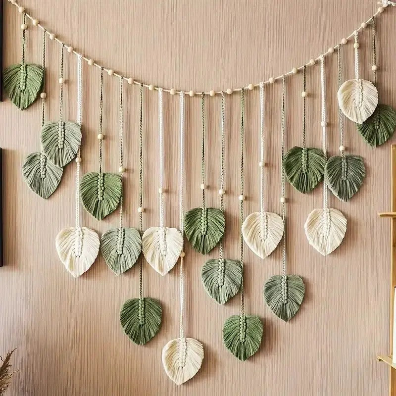 Leaf Feather Macrame Wall Hanging Boho Tapestry Bedroom Living Room Gift
