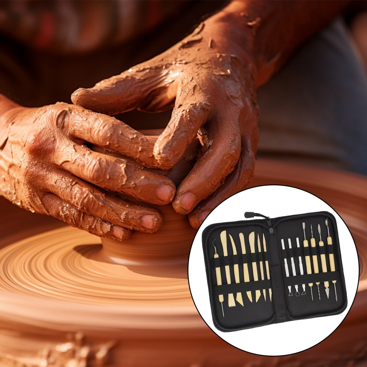 14Pcs Pottery Sculpting Tool Wood and Metal Modelling Clay Complete Tools Set