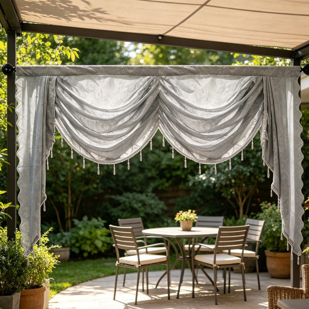 Swag for Windows Waterfall Valance Curtains Beaded Sheer Voile Drapes for Home