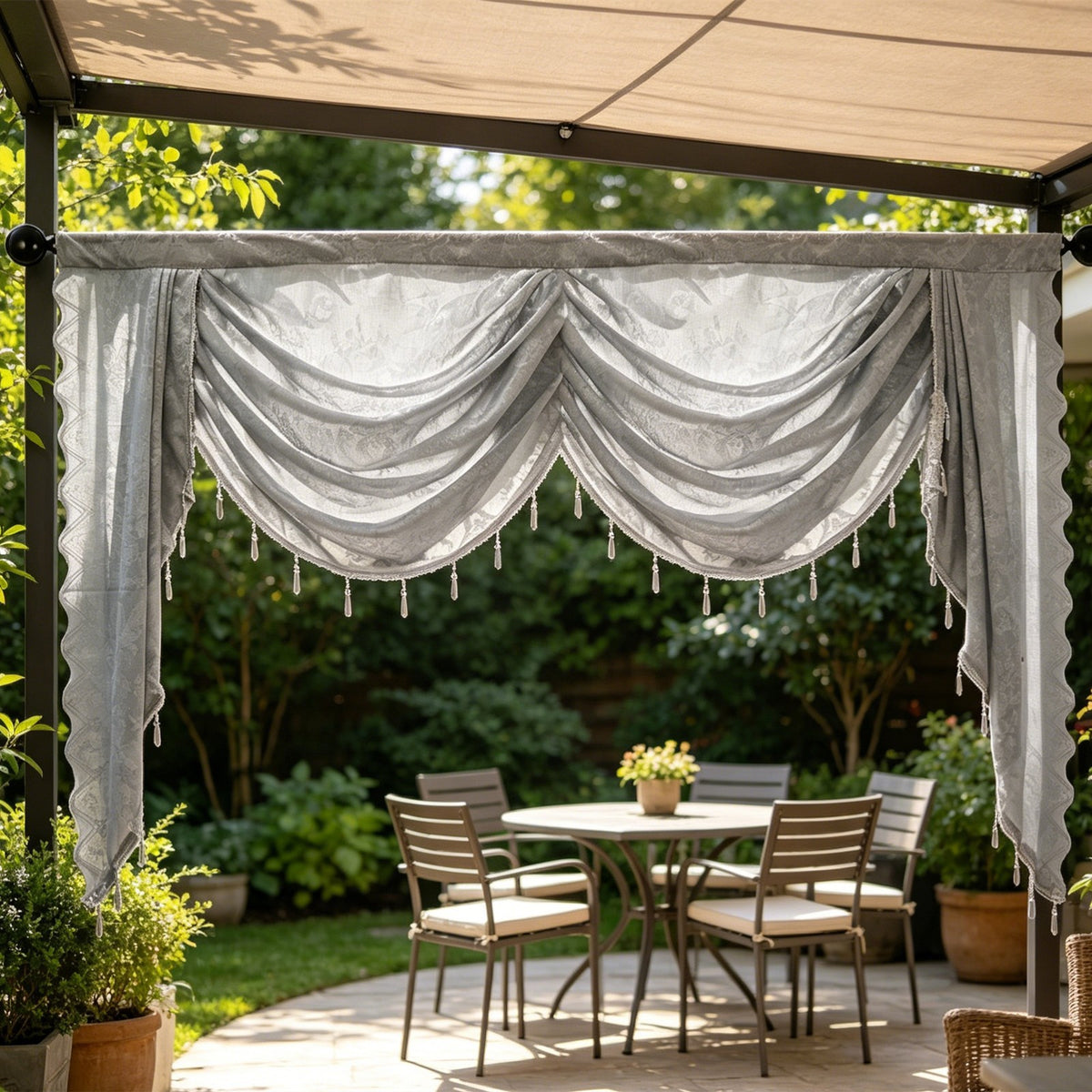 Swag for Windows Waterfall Valance Curtains Beaded Sheer Voile Drapes for Home