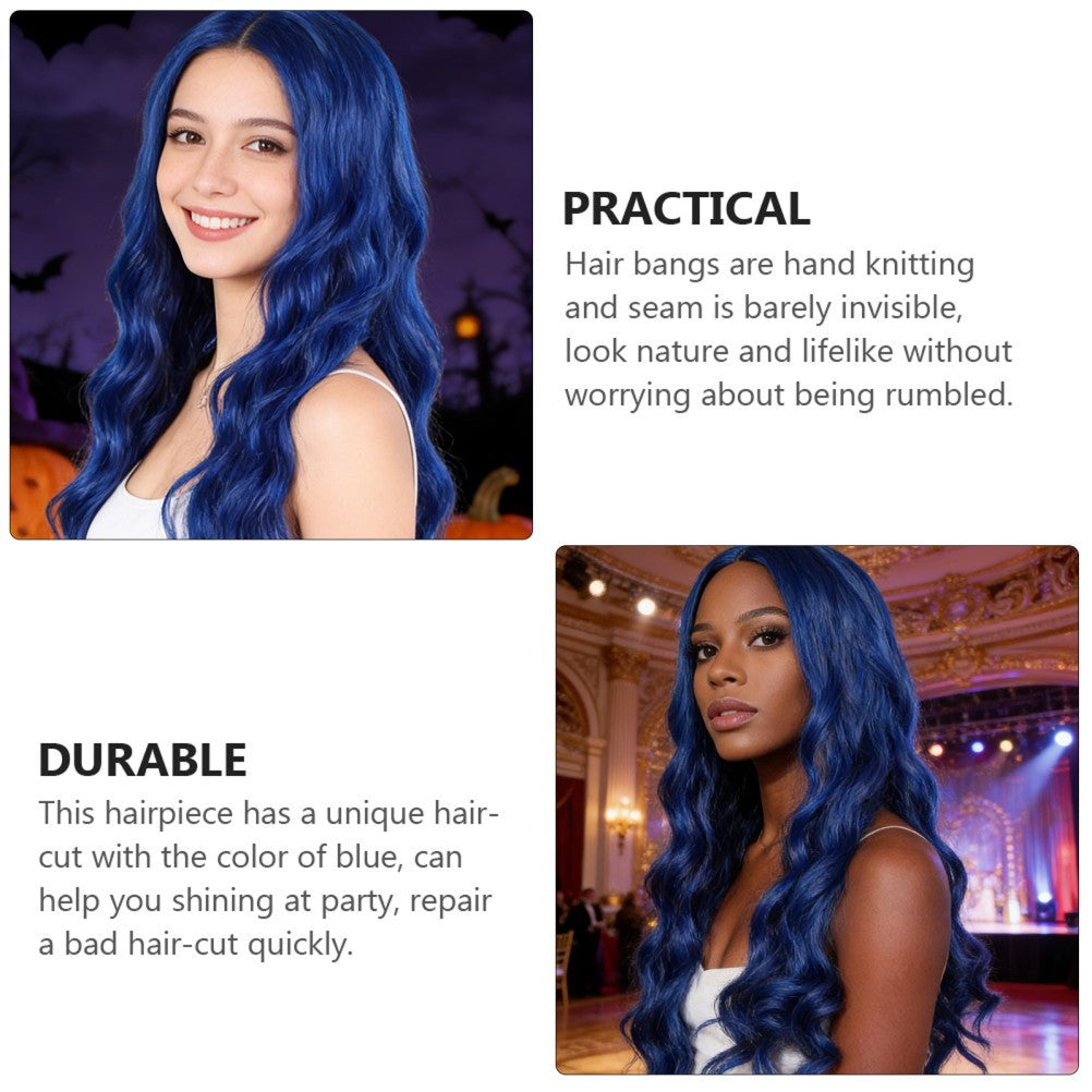 Long Wavy Wigs Halloween Blue Hairpiece Beautiful Women's Periwig Natural Wig