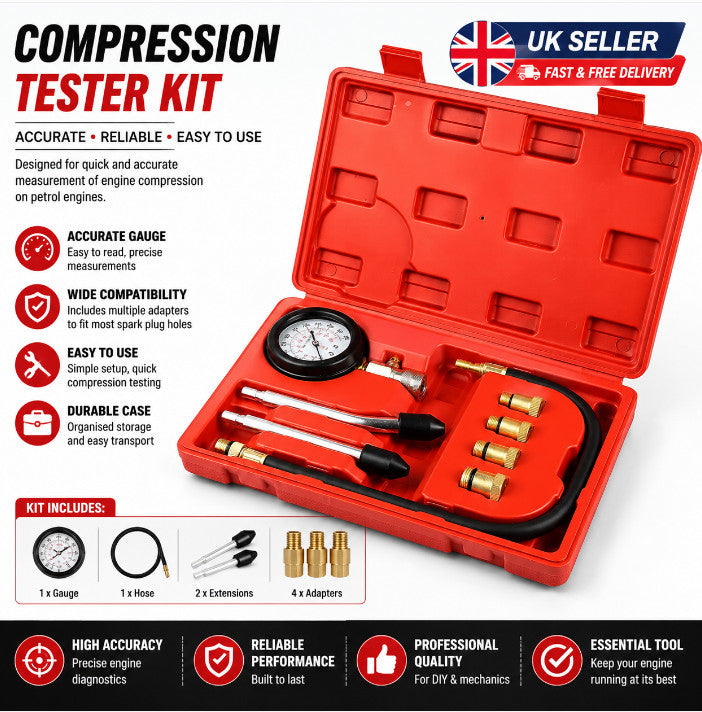 2X Petrol Engine Cylinder Pressure Tester | Compression Test Gauge Kit