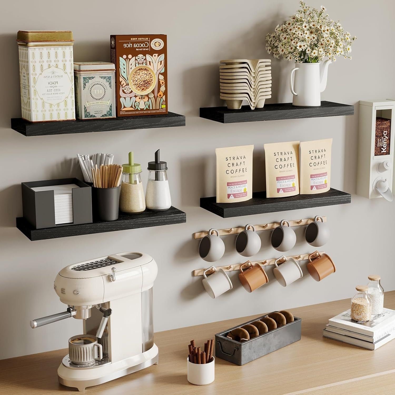 Set of 4 Floating Shelves Wall Mounted Bookcase & Photo Display shelves