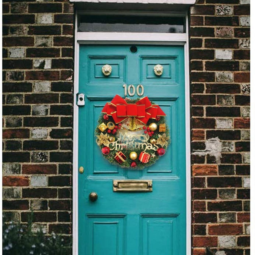 30CM Christmas Wreath With Bow Front Door Wreath Garland Xmas Hanging Decor UK