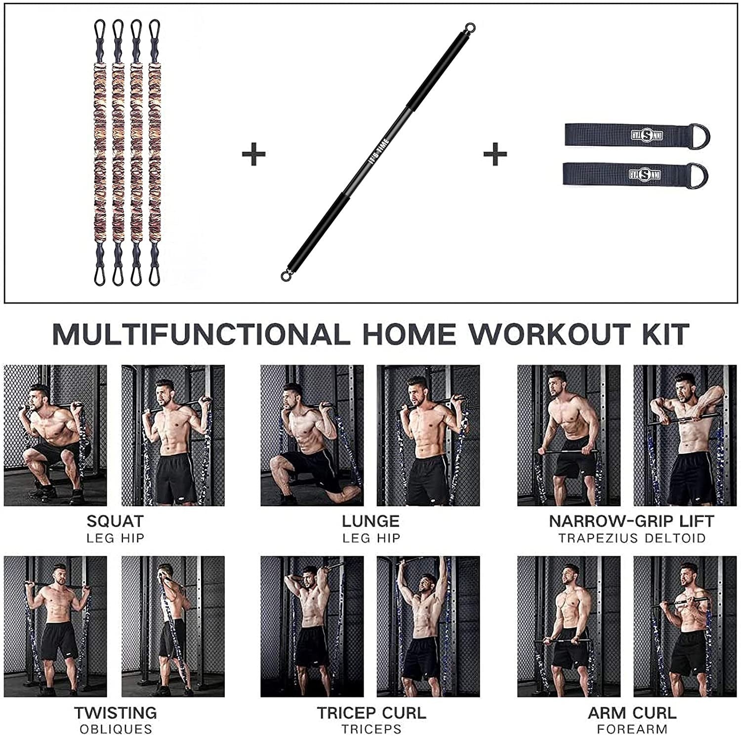 Innstar Resistance Bands Bar Black Set Home Gym Bench Up Press Squats Deadlifts