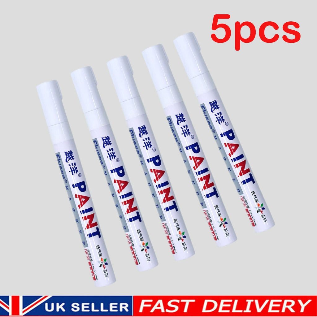 5*White Permanent Oil Based Paint Pen Car Bike Tyre Tire Metal Marker Waterproof
