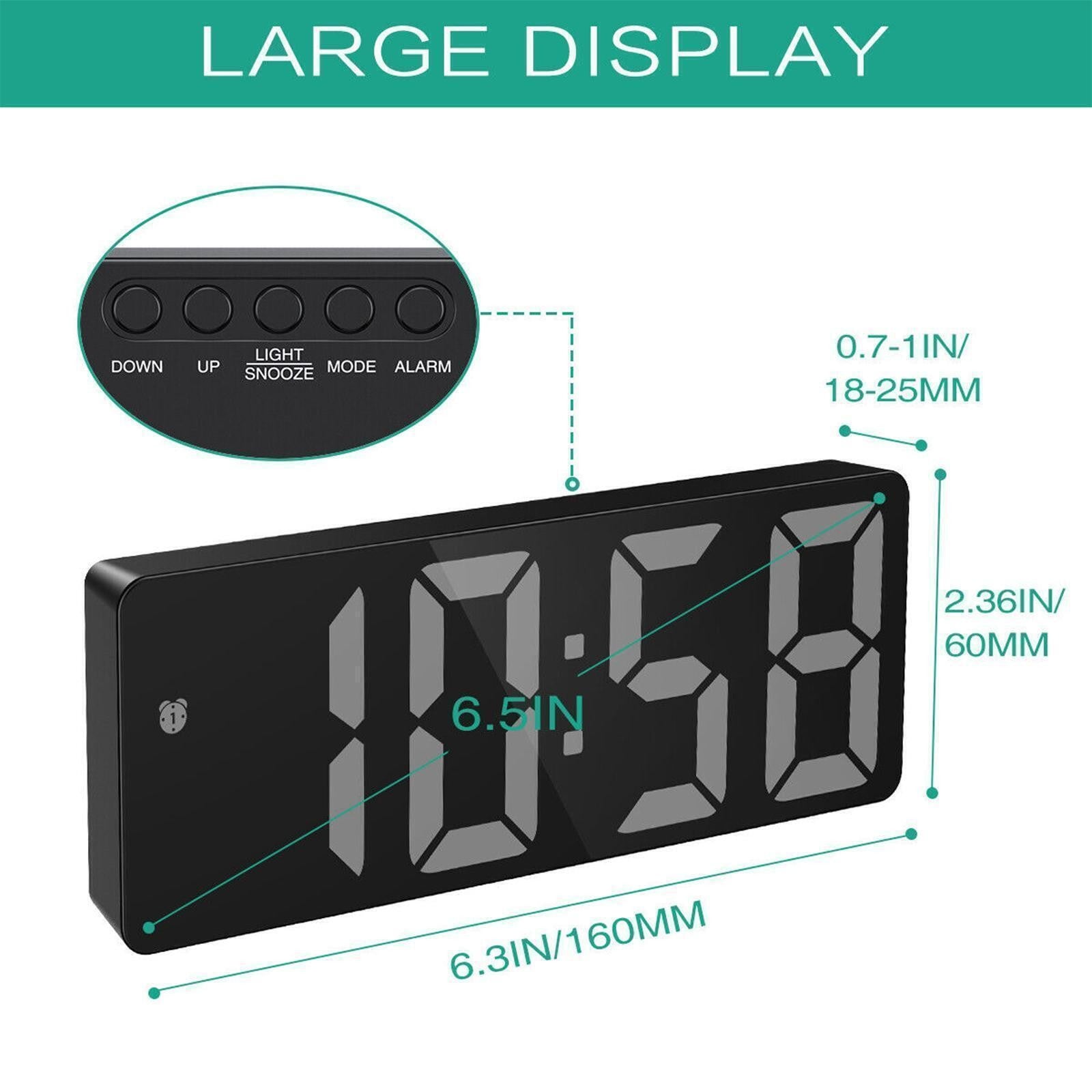 Digital LED Desk Alarm Clock Large Mirror Display USB Snooze Temperature Mode UK