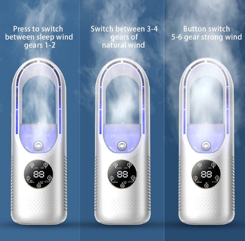 Portable Air 6 Speed Silent Timer Air Conditioner Cooler Leafless Electric Fan