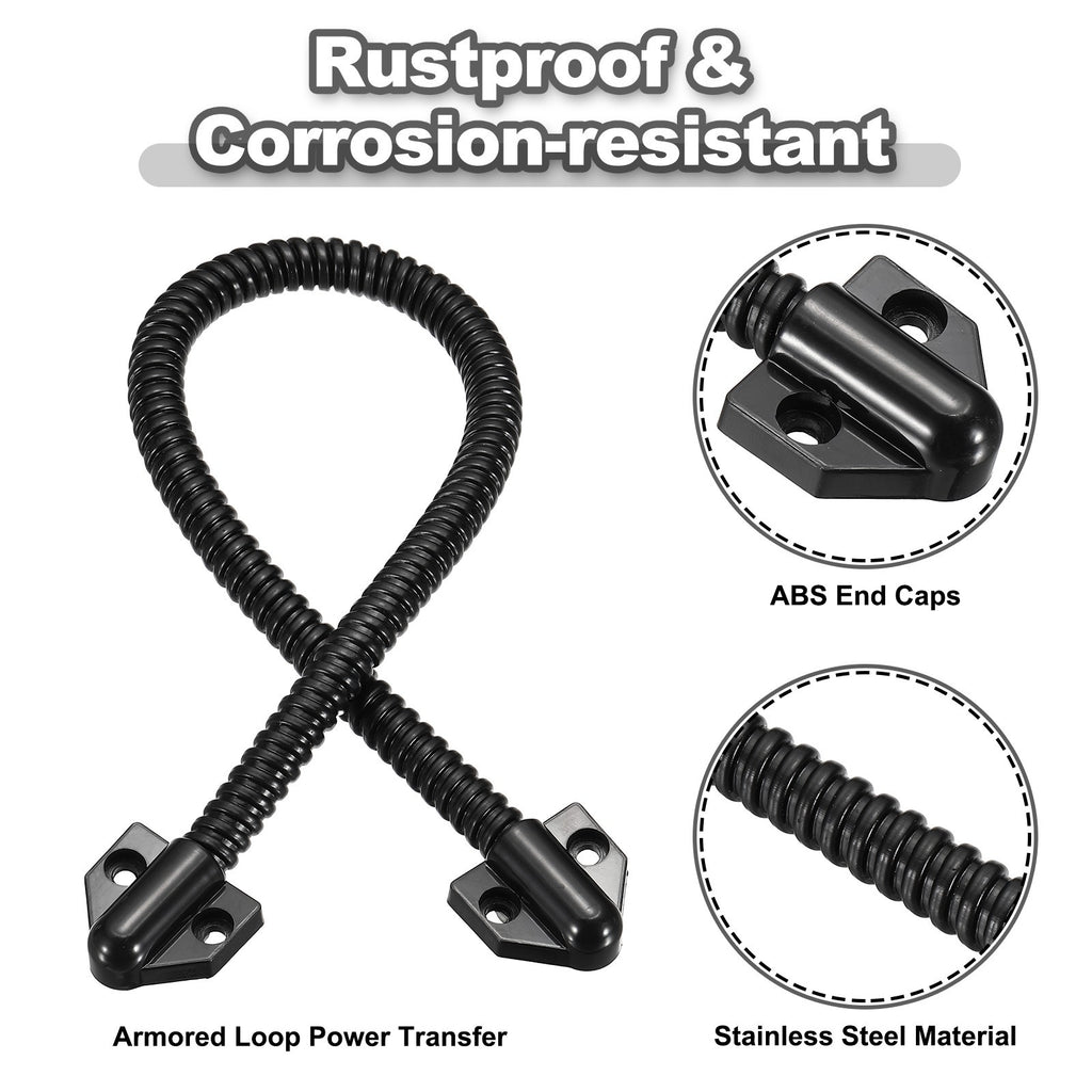 3Pcs Armored Door Loop 16" Fit 6mm Wire Metal Door Power Transfer, Black