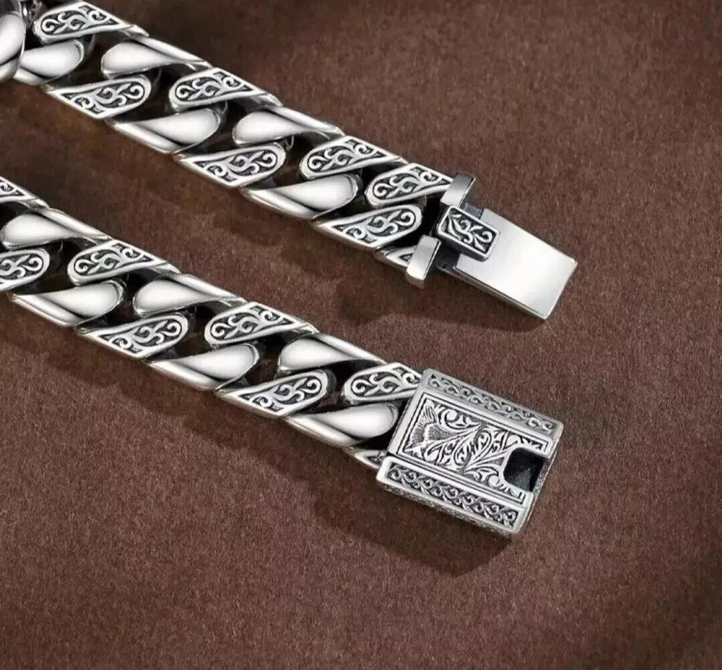 22cm Men's Solid Heavy Thick  Clasp Cuban Chain Link Retro Bracelet