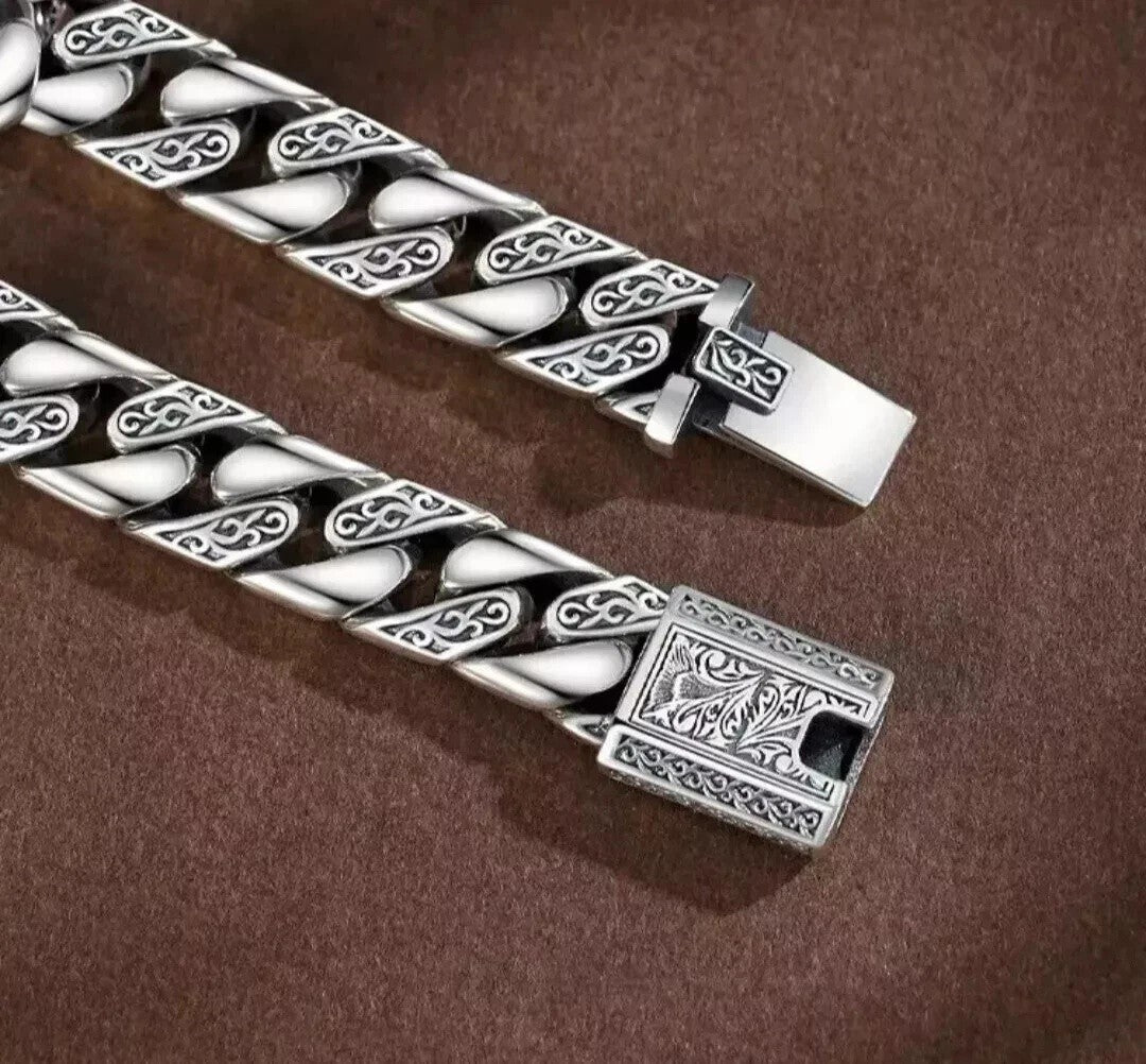 22cm Men's Solid Heavy Thick  Clasp Cuban Chain Link Retro Bracelet