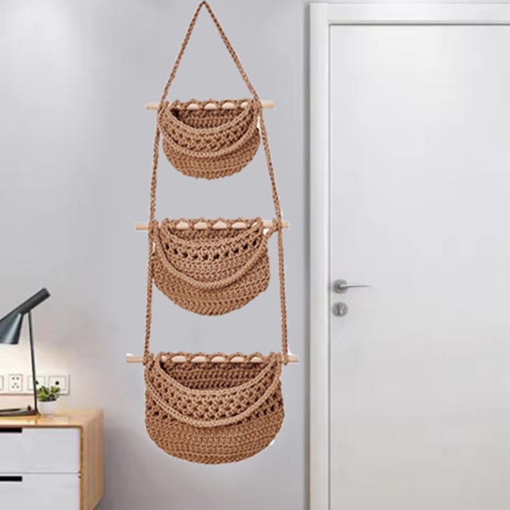 1/3-Tier Macrame Fruit Hammock Storage Basket Hanging Vegetable Holder Pockets