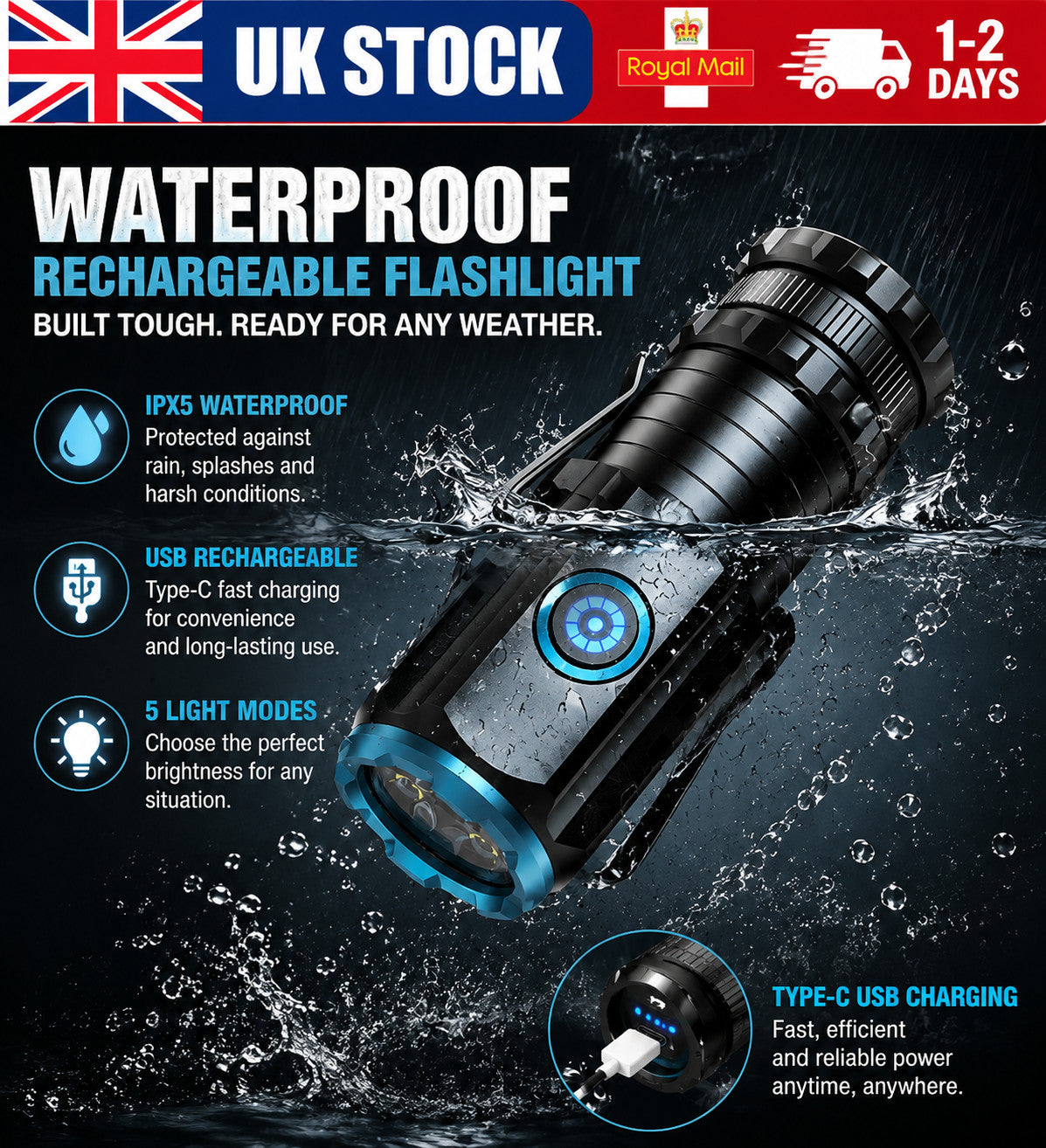 15W CREE LED ALUMINIUM BODY ADJUSTABLE BEAM TORCH FLASH LIGHT TOUGH DURABLE