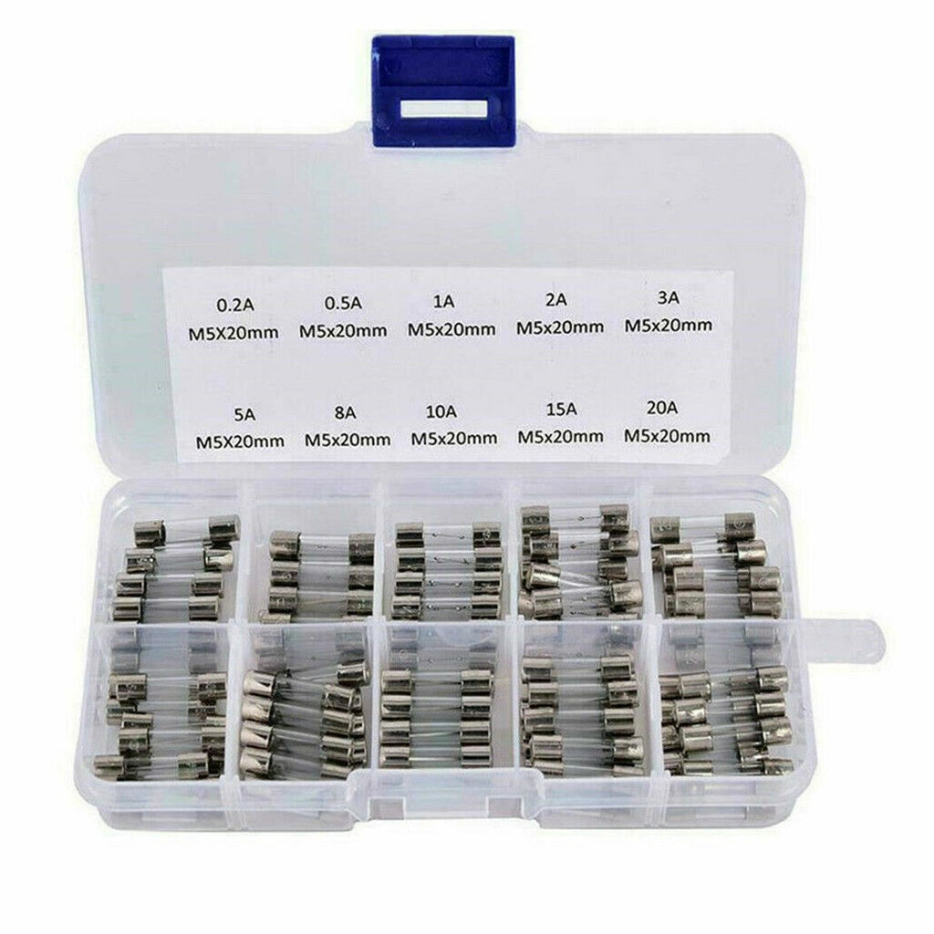 100PCS 5x20mm Quick Blow Glass Tube Fuse Assorted Kits Fast Action Glass Fuses