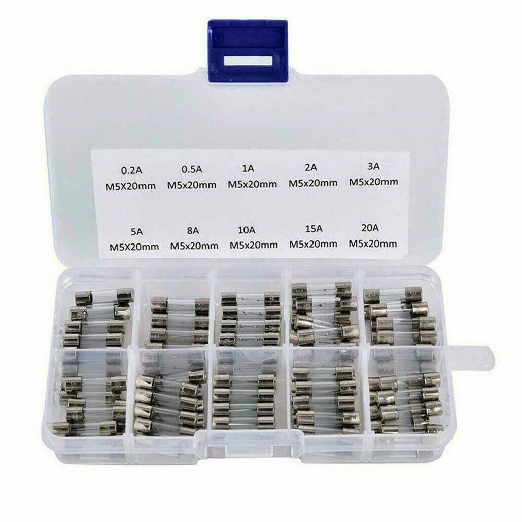 100PCS 5x20mm Quick Blow Glass Tube Fuse Assorted Kits Fast Action Glass Fuses