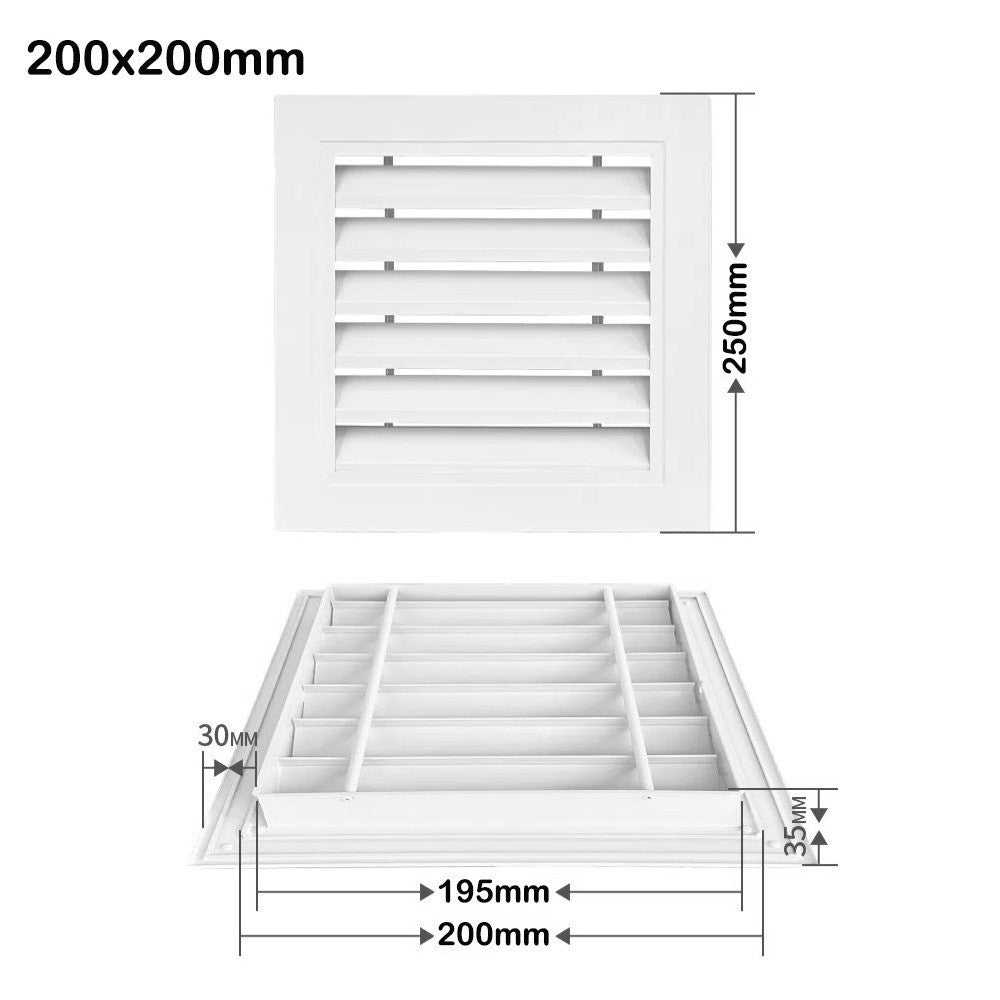 Aluminum Fixed Louver Grille for Air Circulation in Attic and Shed 350x350mm