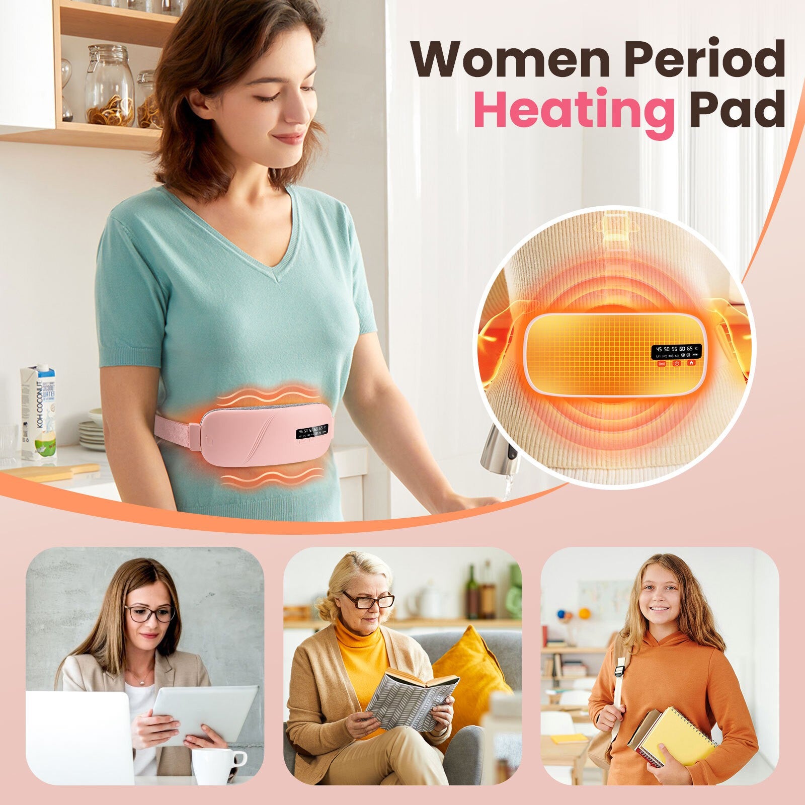 Electric Heating Menstrual Heat Pad Massage Belt For Period Pain Relief Cramps