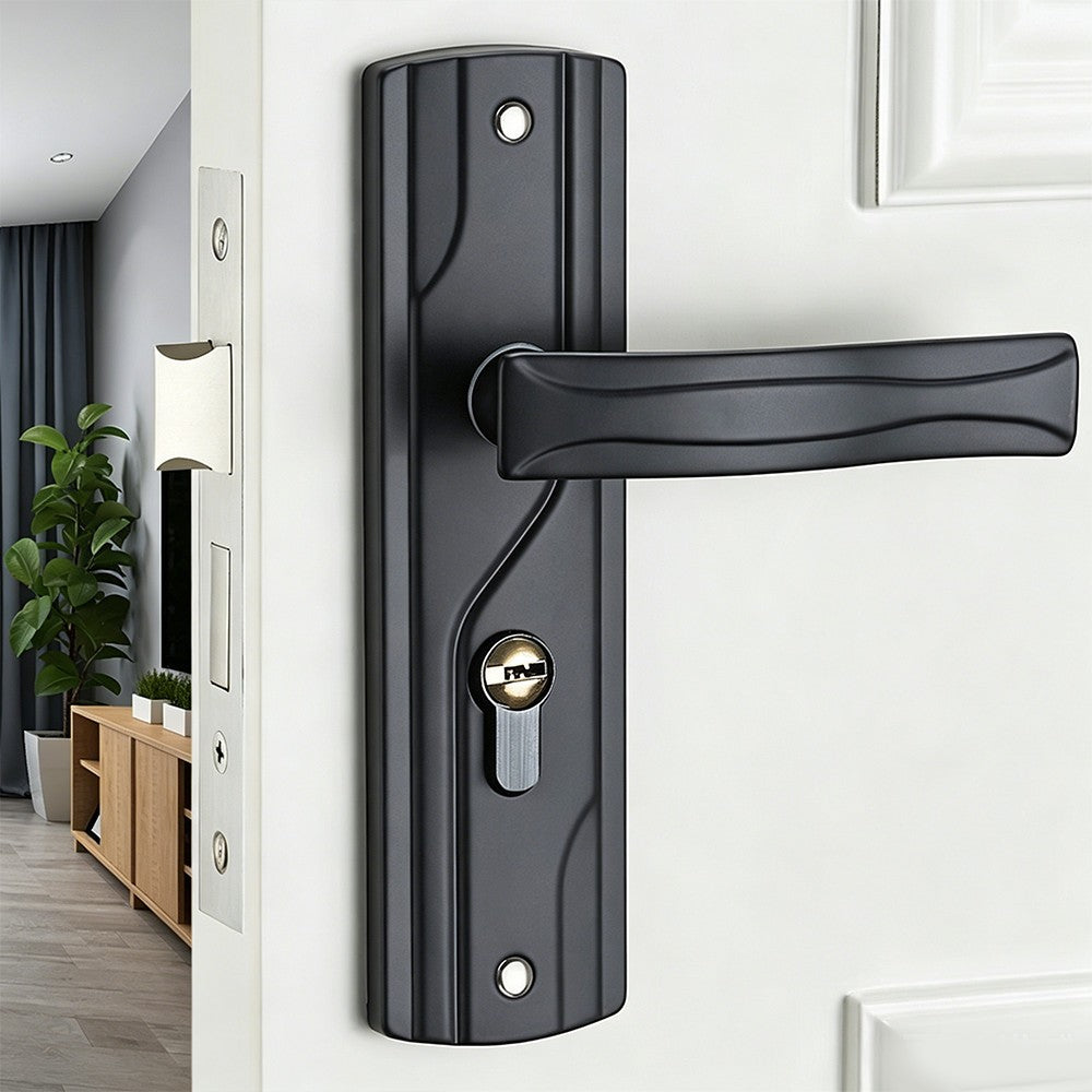 Lever Lock Set Lockable Door Handle Handles with 3 Keys Manganese Steel for Home