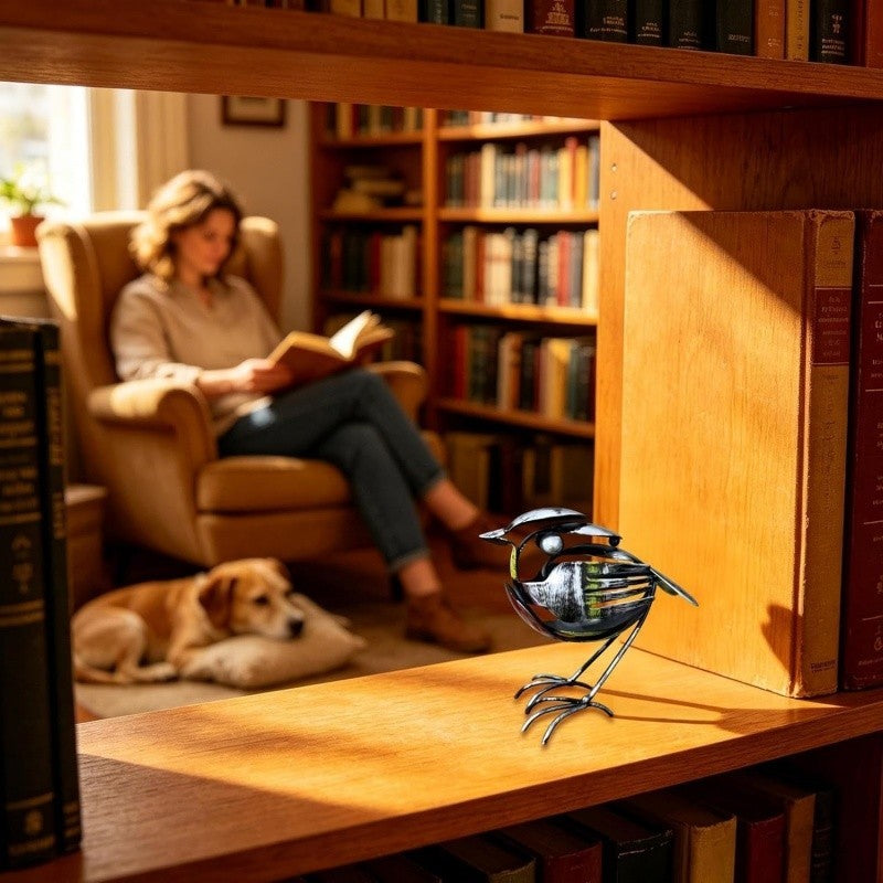 Robin Scrap Metal Art Sculpture Handcrafted Bird Statue Home Office Desk Decor