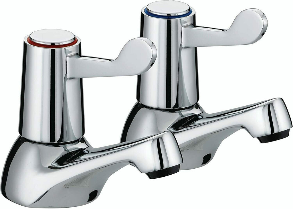 1x Pair Basin Sink Pillar Taps Disabled Lever 1/4 Turn Chrome 1/2" Hot Cold Set