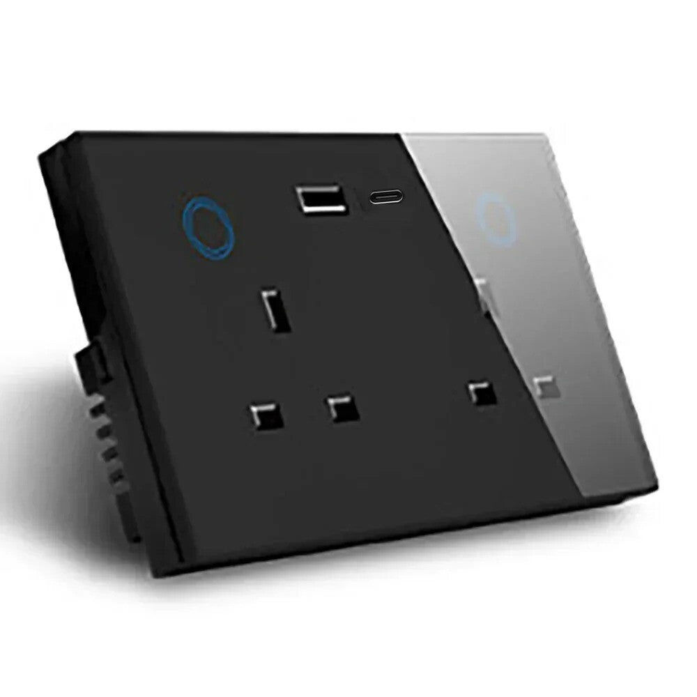 Smart WiFi Dual UK Wall Socket USB Type-C Touch Control Switch Alexa Google Home