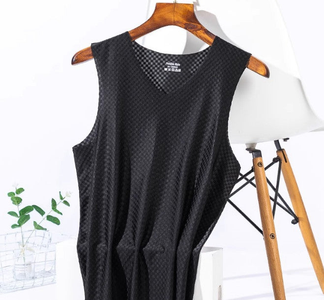 Men's ice silk Undershirts Sleeveless Underwear Race beam Vest Mesh Cool Tagless