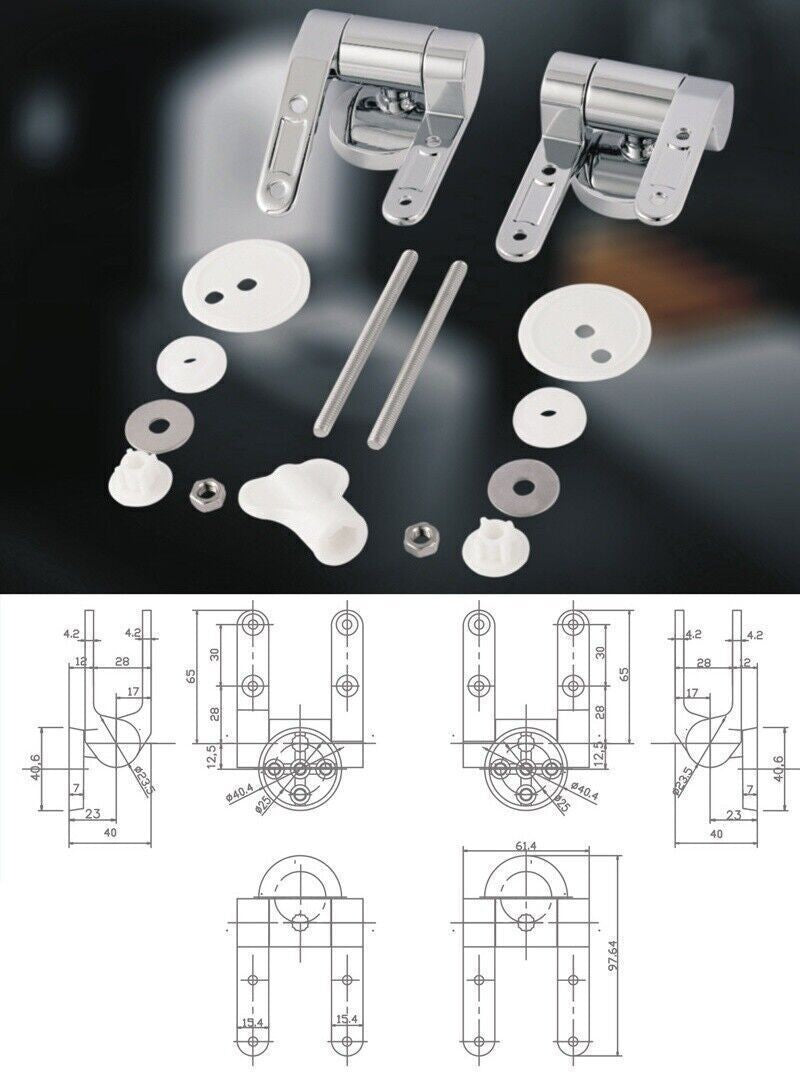 2pcs WC Toilet Seat Hinges Universal Hinge Replacement Hinge Set with Fittings