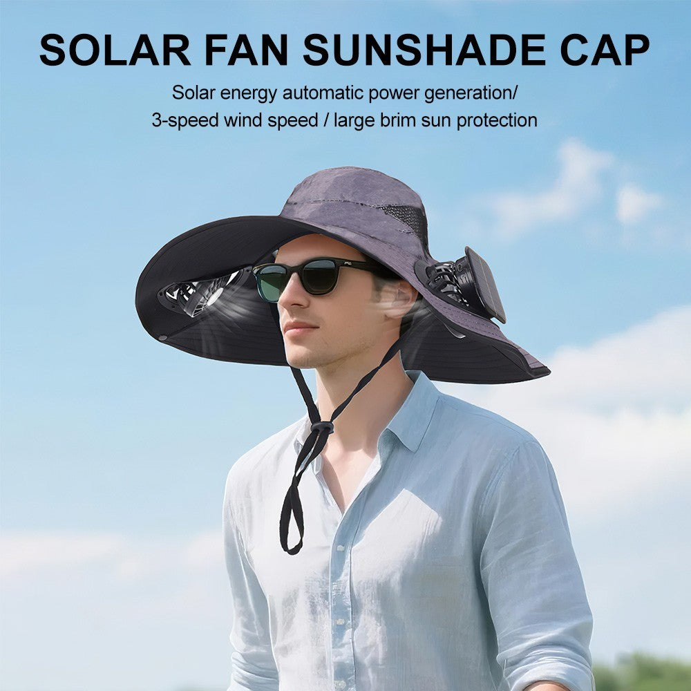 Dual Solar Fan Hat Breathable 3 Speeds Wide Brim Sun Cap UV Protection Visor Cap