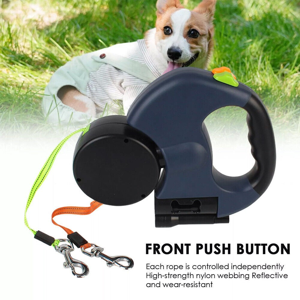 Retractable Lead Leash Double Tangle Dual Doggie 2 Dog 50 Pounds For Pet Dog UK