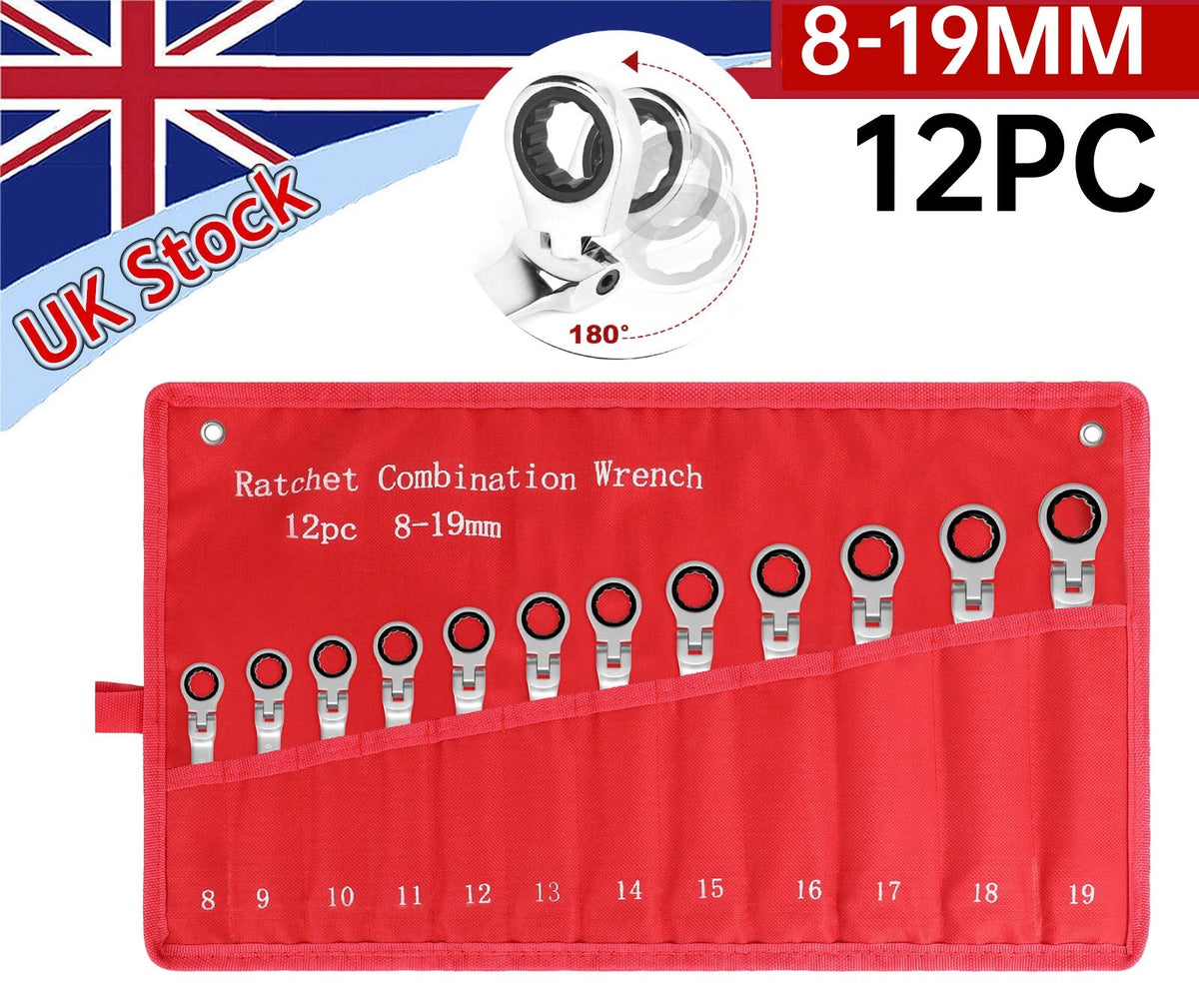 12pcs Metric Ratchet Flexible Spanner Set 8-19mm Combination Wrench Spanners