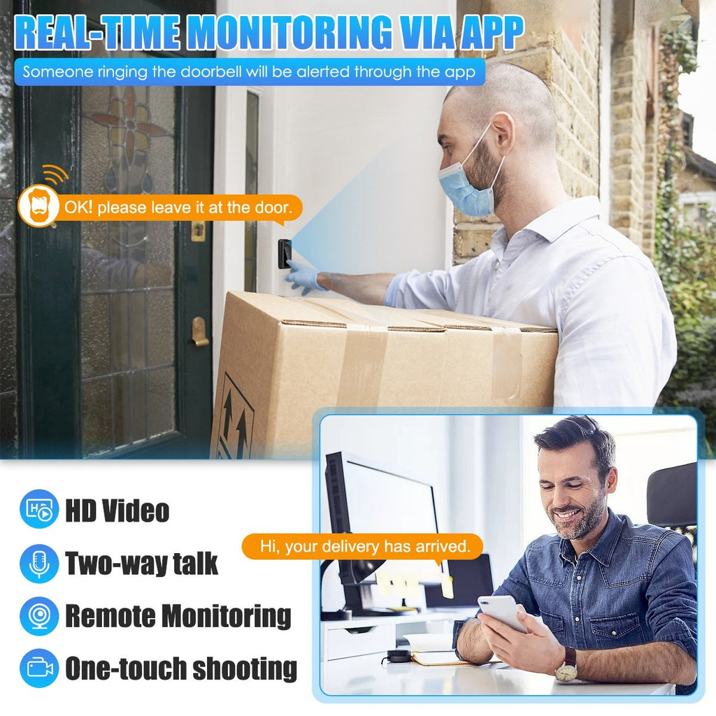 Wireless Smart Video Doorbell WiFi Security Camera Phone Door Ring Intercom Bell