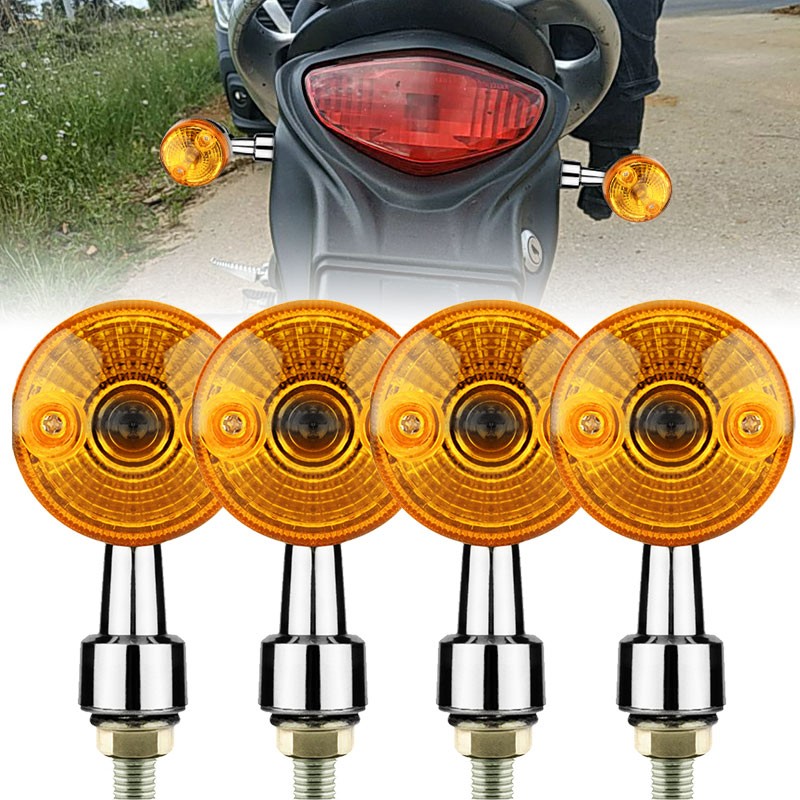 4x Motorcycle Turn Signal Blinker Indicator Light Amber Chrome Bullet Bulbs 12V