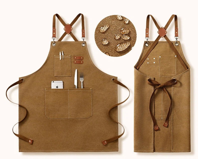 Unisex Waxed Canvas Work Apron Multiple Tool Pockets Woodworking Chef Apron