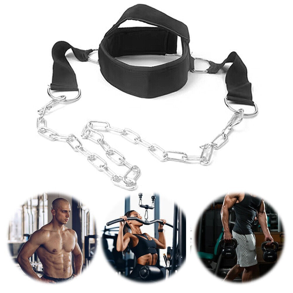 Adjustable Neck Trainer Head Harness For Weight Lifting Chain Chin Strap Gym UK