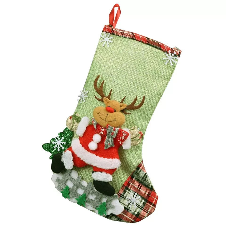 4x Jute Hessian Christmas Stocking Santa Sock Sack Xmas Gift Bag Tree Decoration
