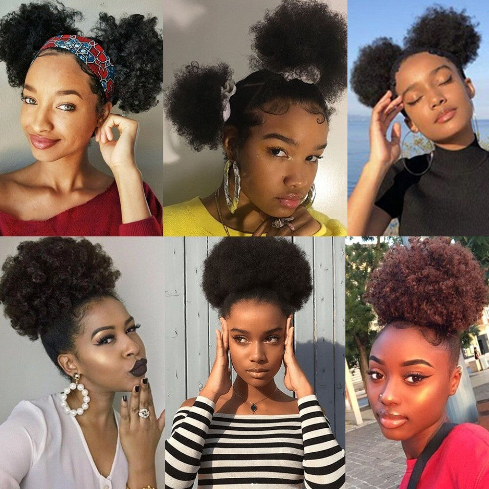 Afro Puff Hair Bun Drawstring Ponytail Short Curly Chignon Kinky Curly Updo