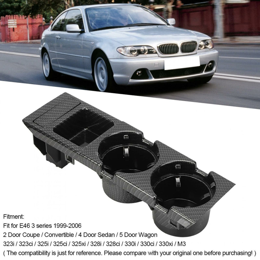 Carbon Fiber Style Center Console Cup Drink Holder For BMW 3 Series E46 99-06
