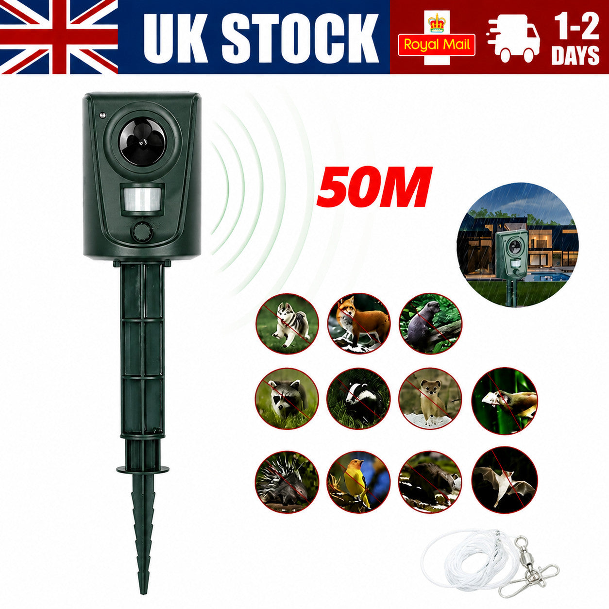 Battery Ultrasonic Garden Deterrent Repeller Animal Bird Cat Scarer Pest Dog UK