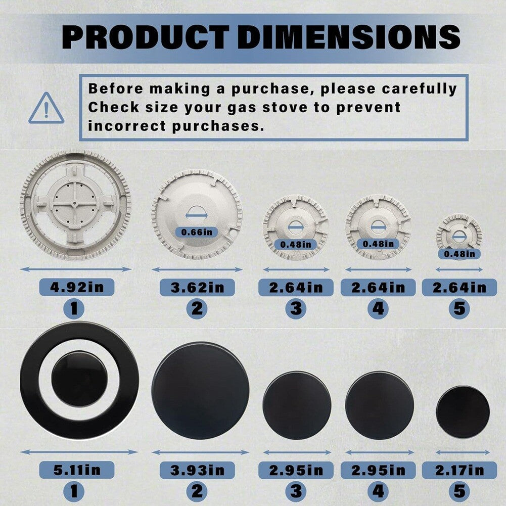 5X Gas Stove Burner Caps Set Burner Cap Replacement Part Cooker Lids Flame Cover