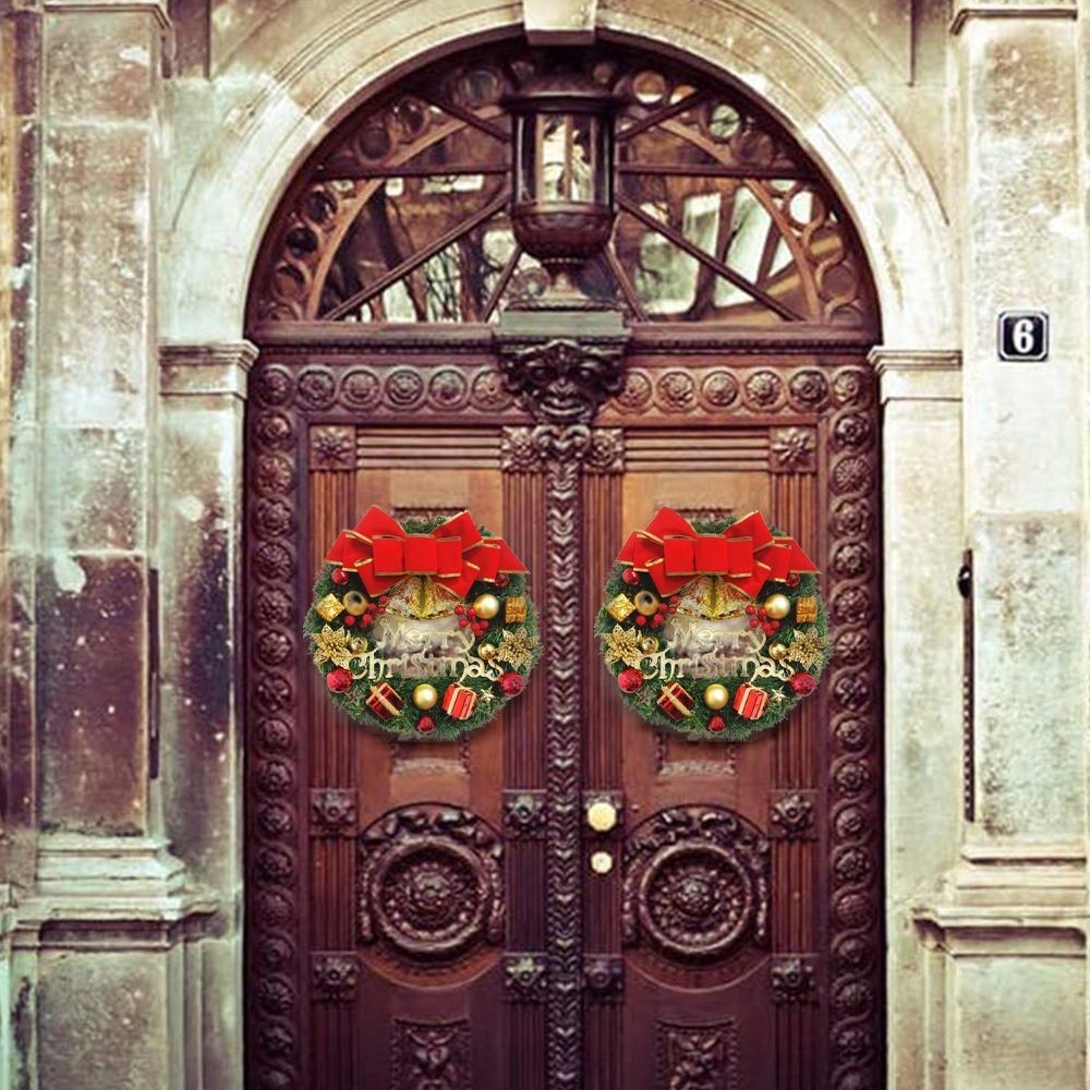 30CM Christmas Wreath With Bow Front Door Wreath Garland Xmas Hanging Decor UK