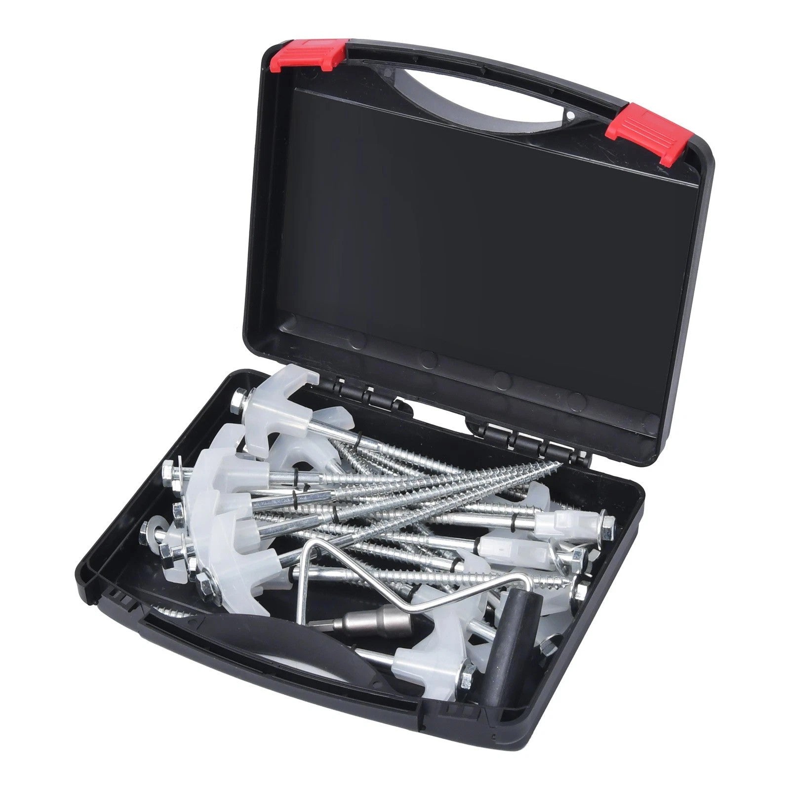 20x Pegs Screw In Drill Top Heavy Duty Ground Pegs In Case Awning Tent Pegs Set