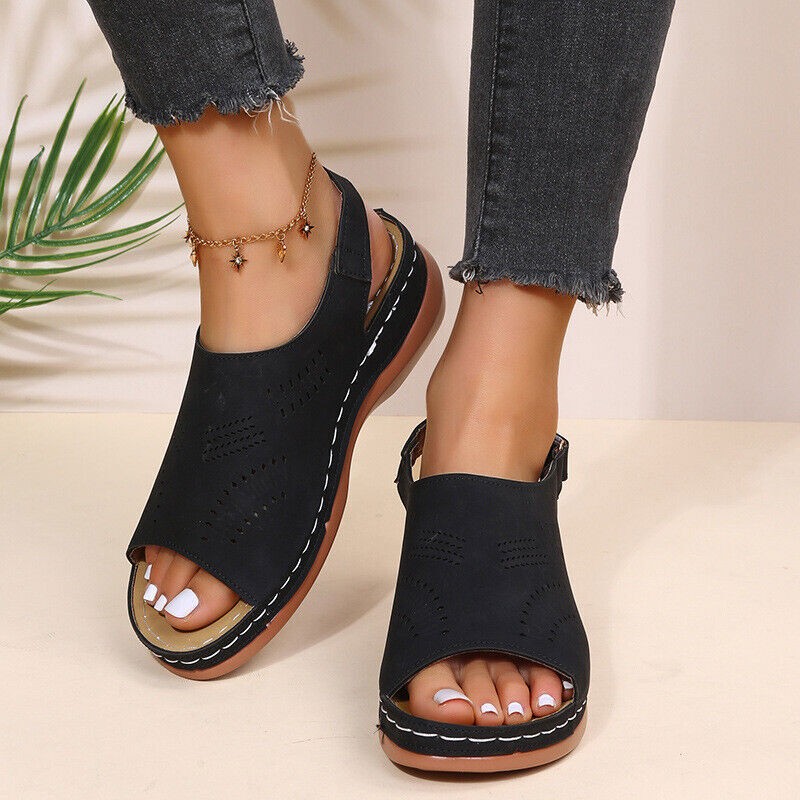 Womens Ladies Casual Comfy Sandals Low Wedge Shoes Mules Flat Flip Flops UK